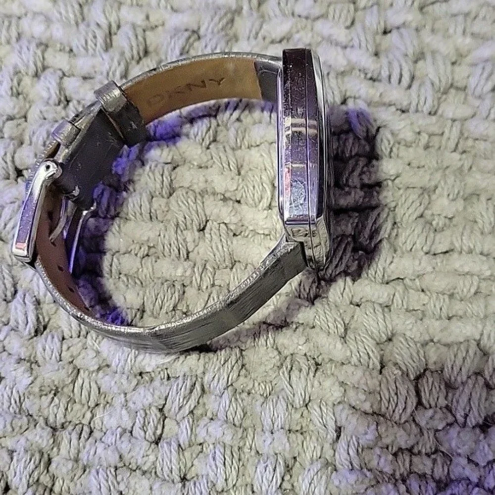 Rare DKNY Mother of Pearl Watch with Gray Embossed Leather Band